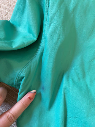 1980s-90s Cropped Teal Leather Jacket (XS-M)