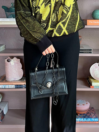 1970s Top Handle Bag with Crossbody Chain and Coin Purse