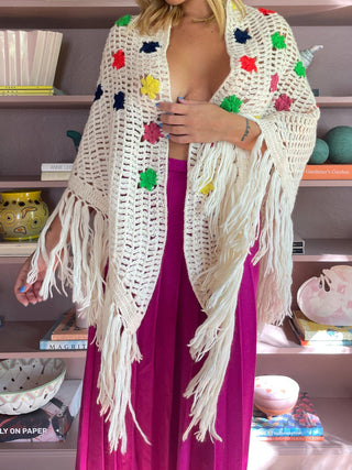 1970s Crochet Fringe Wool Wrap (M)