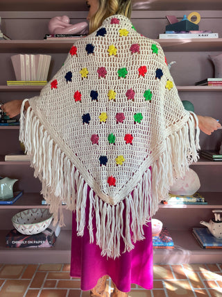 1970s Crochet Fringe Wool Wrap (M)