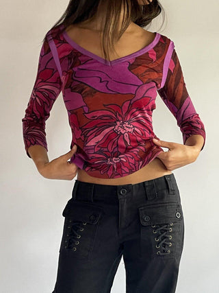 2000s D&G Floral Knit Top, Made in Italy (4-6)
