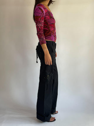 2000s Low Rise Cargo Pants with Corset Detailing (S)