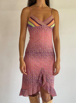 1990s-00s Crocheted Bust Mesh Overlay Dress (XS)