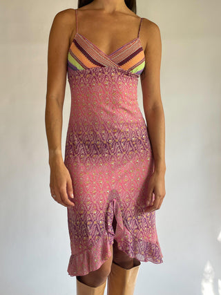 1990s-00s Crocheted Bust Mesh Overlay Dress (XS)