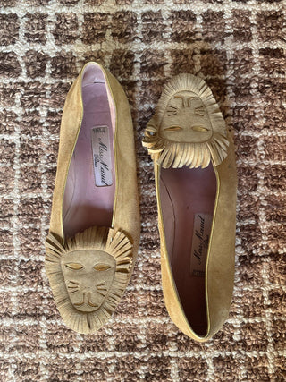 1970s-80s Miss Maud Paris Suede Lion Flats, Made in France (37.5)