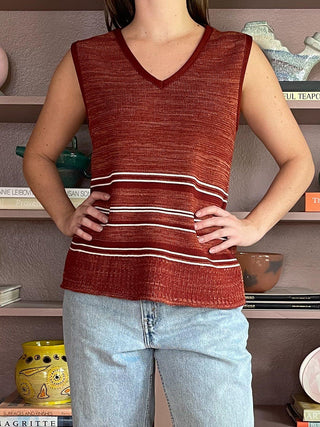 1970s Rust Striped Sweater Vest (M)