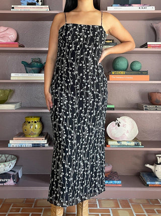2000s Black and White Floral Silk Maxi Dress (8)
