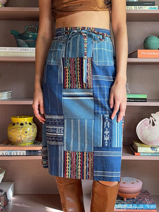 1960s-70s Faux Patchwork Wrap Skirt (24")