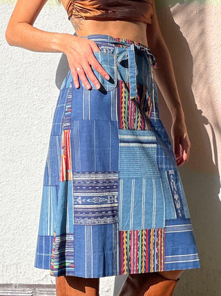 1960s-70s Faux Patchwork Wrap Skirt (24")