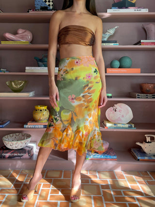 2000s Watercolor Beaded Silk Skirt (M-L)