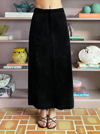 1990s-00s Black Suede Maxi Skirt (4P)