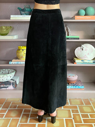 1990s-00s Black Suede Maxi Skirt (4P)