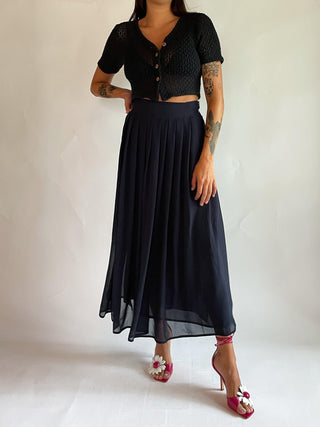 1990s Pleated Navy Silk Skirt, Made in Italy (2-4)