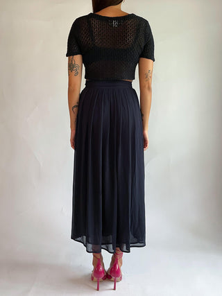 1990s Pleated Navy Silk Skirt, Made in Italy (2-4)