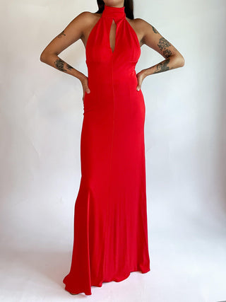 1990s-00s Capucci Red Halter Neck Gown, Made in Italy (2-4)