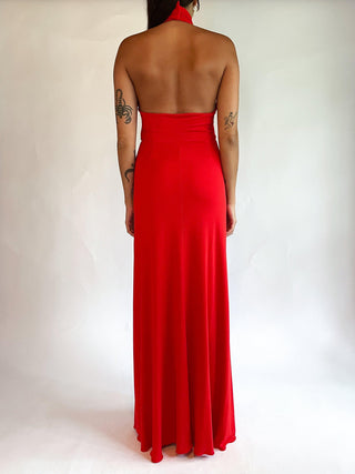 1990s-00s Capucci Red Halter Neck Gown, Made in Italy (2-4)