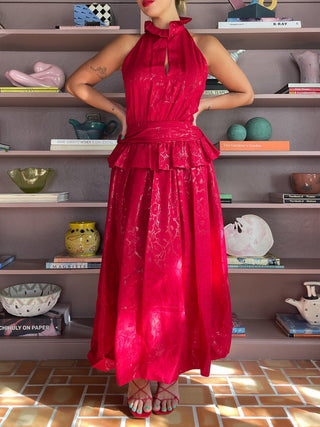 1990s Scherrer Boutique by  Jean-Louis Scherrer Red Silk Gown, Made in France (4-6)