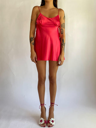 2000s Victoria's Secret Coral Silk Tie Side Negligee (S-L)