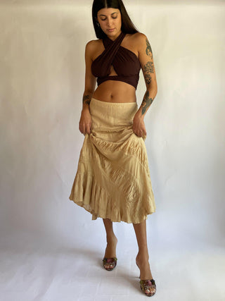 1990s Cream Linen Maxi Skirt (L-XL)