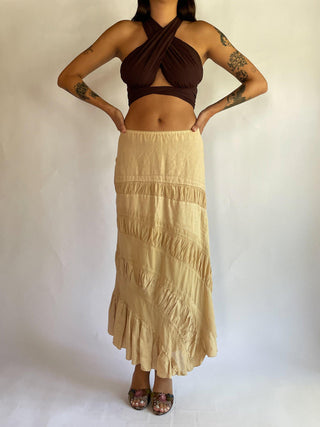 1990s Cream Linen Maxi Skirt (L-XL)