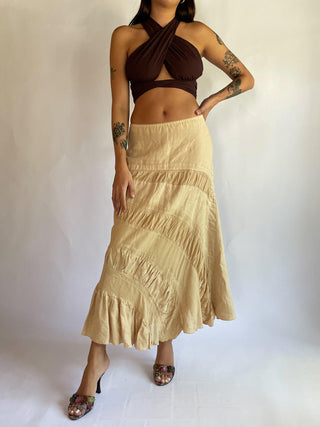 1990s Cream Linen Maxi Skirt (L-XL)