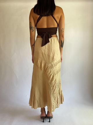 1990s Cream Linen Maxi Skirt (L-XL)