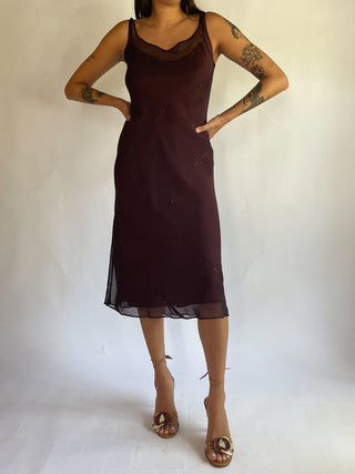1990s-00s Burgundy Beaded Dress (4-8)