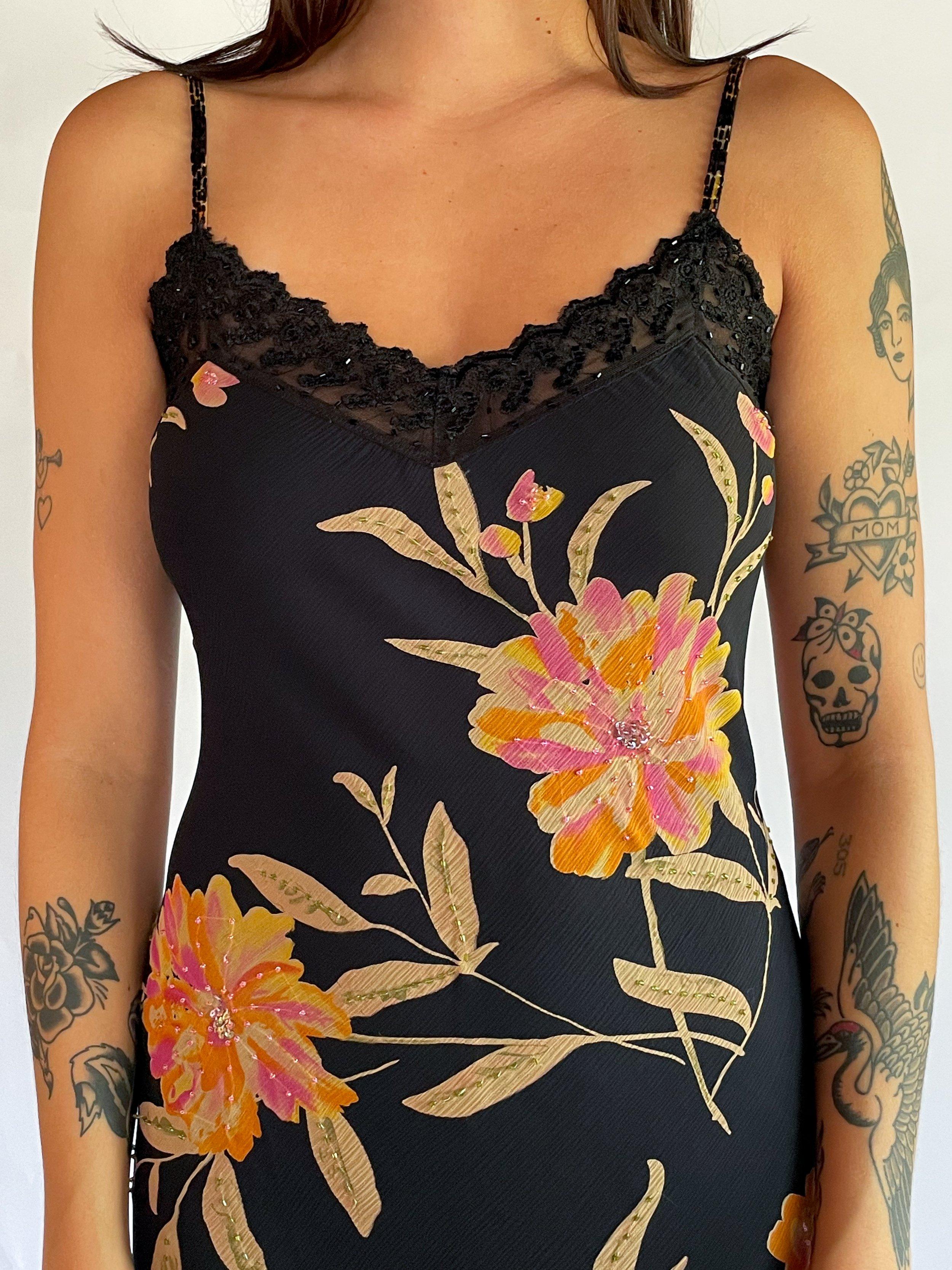 2000s Sue Wong Beaded Floral Silk Maxi Dress (4-8) Abigail Bell 2000s Sue Wong Beaded Floral Silk Maxi Dress (4-8) Abigail Bell