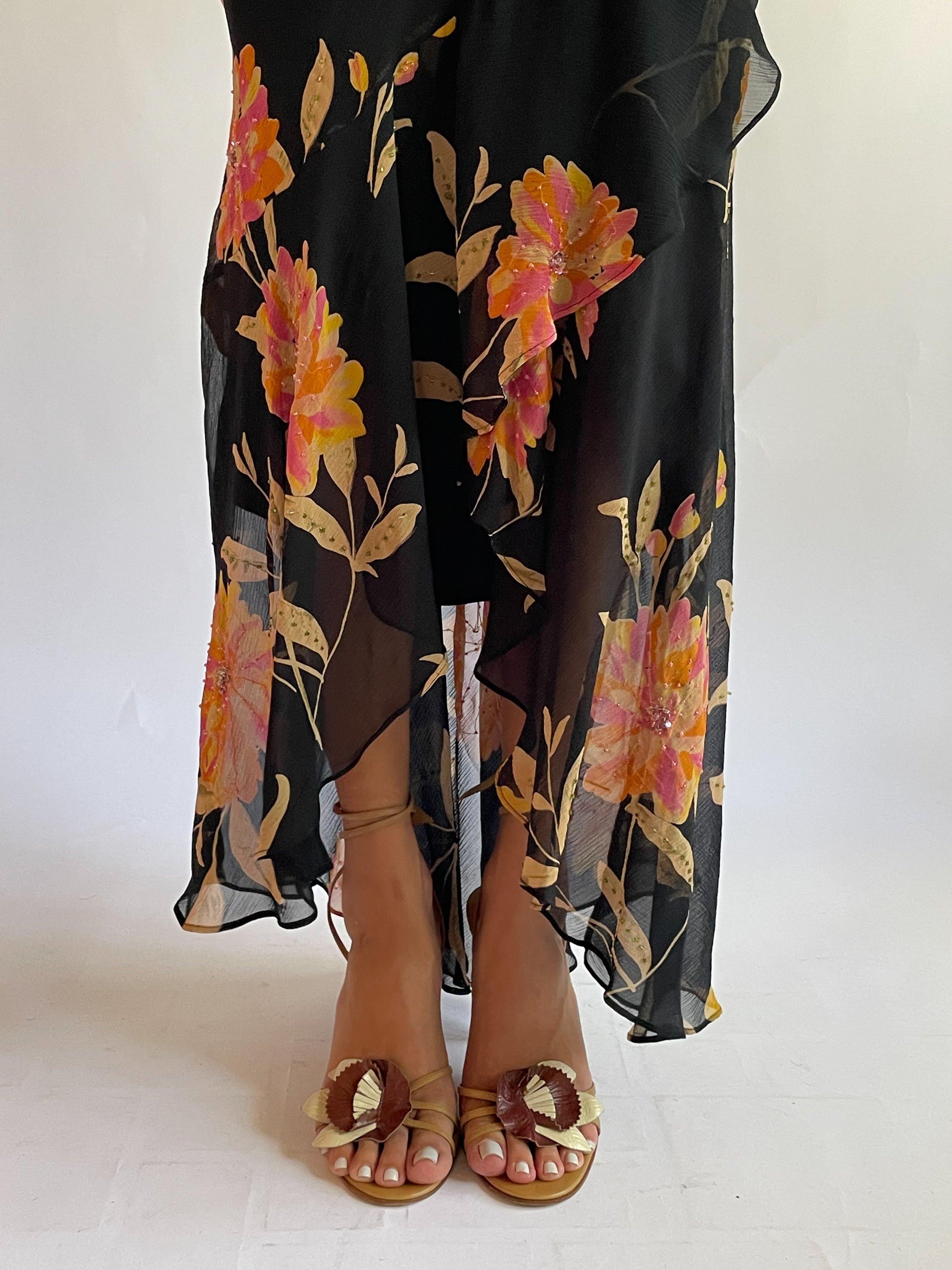 2000s Sue Wong Beaded Floral Silk Maxi Dress (4-8) Abigail Bell 2000s Sue Wong Beaded Floral Silk Maxi Dress (4-8) Abigail Bell