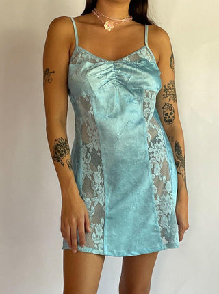 2000s Light Blue Crinkle Mini Dress (M-L)