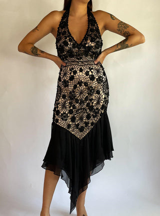 2000s Beaded and Crocheted Silk Accent Dress (8-10)