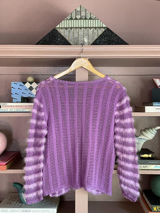 1970s-80s Purple Crocheted and Angora Striped Sweater (M-L)