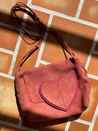 SS 2002 Tom Ford Gucci Pink Suede Heart Stitched Crossbody, Made in Italy