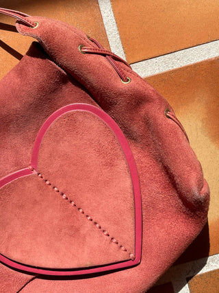 SS 2002 Tom Ford Gucci Pink Suede Heart Stitched Crossbody, Made in Italy