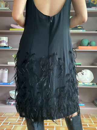 1990s Silk Beaded Feather Dress (L)