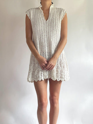 1960s White Knit Mini Dress (M)