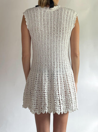 1960s White Knit Mini Dress (M)