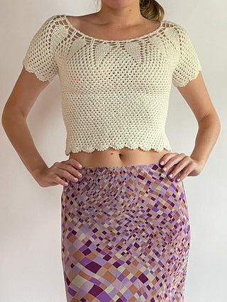 1970s-80s Hand Crocheted Cropped Sweater (XS)