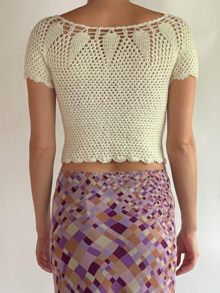 1970s-80s Hand Crocheted Cropped Sweater (XS)