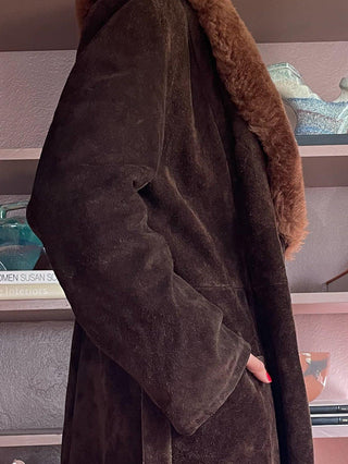 1970s Saks Fifth Avenue Suede and Fur Collar Trench (M)