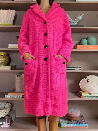 1950s-60s Hot Pink Tweed Coat (XL)