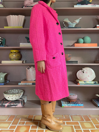 1950s-60s Hot Pink Tweed Coat (XL)